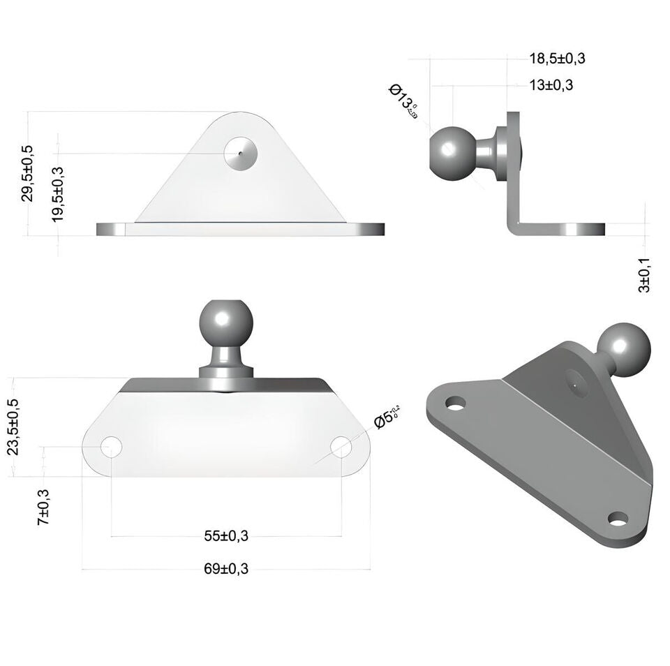 Fitting with ball mounting plate bracket 8/10mm ball stud for gas spring