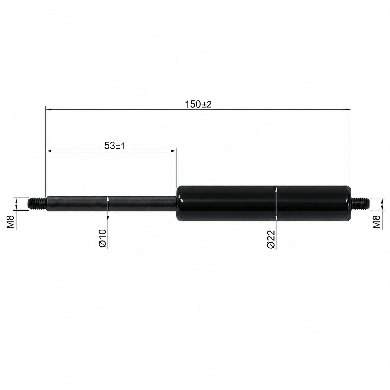 Gasdruckfeder Ab 150mm ∼ Bis 299mm Länge M8 Gasdruckdämpfer Gasfeder