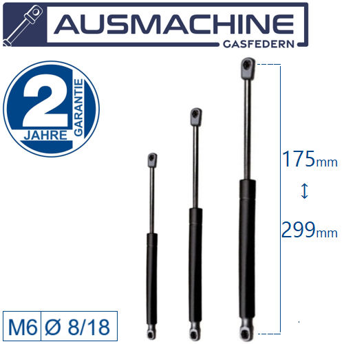 Ab 175mm ∼ Bis 299mm Länge Gasdruckfeder M6 Gasdruckdämpfer mit Kugelpfanne