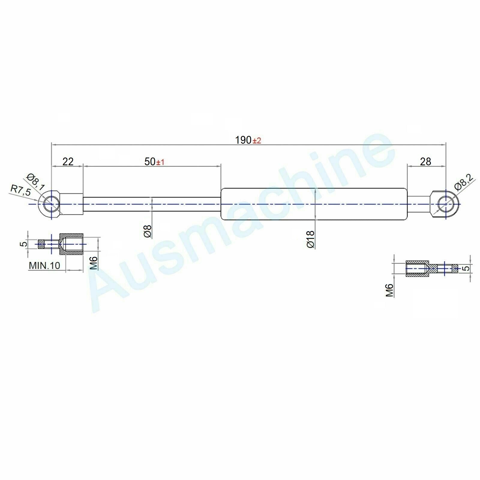 From 150mm ∼ to 299mm length gas strut M8 gas spring