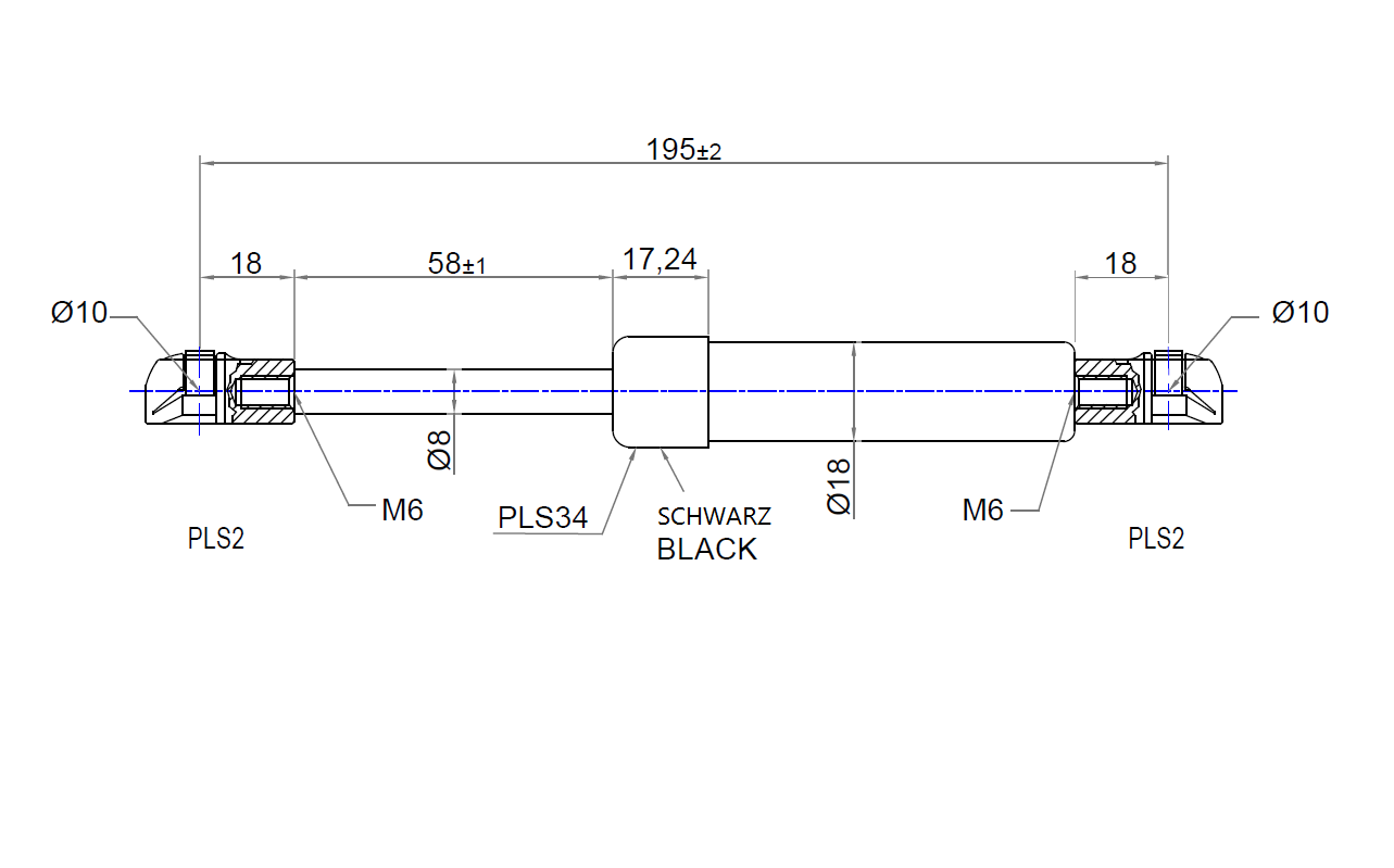 Ab 175mm ∼ Bis 299mm Länge Gasdruckfeder M6 Gasdruckdämpfer mit Kugelpfanne