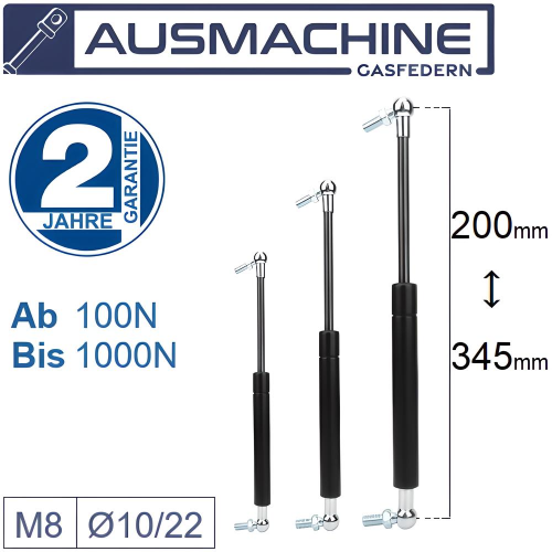 Ab 200mm ∼ Bis 345mm Gasdruckfeder M8 Gasdruckdämpfer Mit Kugelgelenk