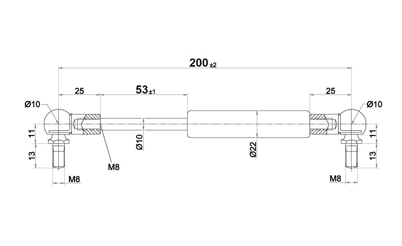 From 150mm ∼ to 299mm length gas strut M8 gas spring