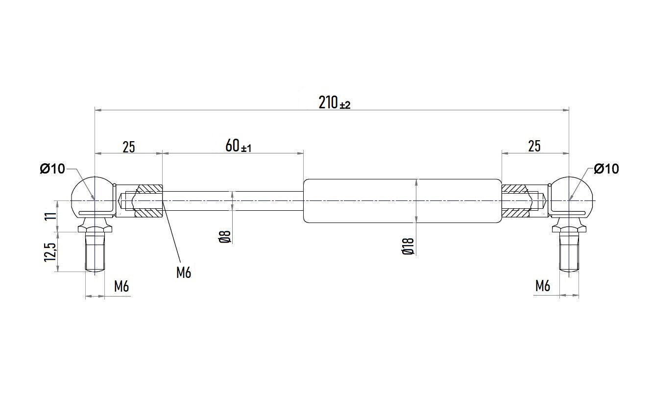 From 140mm ∼ Up to 299mm length Gas spring M6 Gas pressure damper