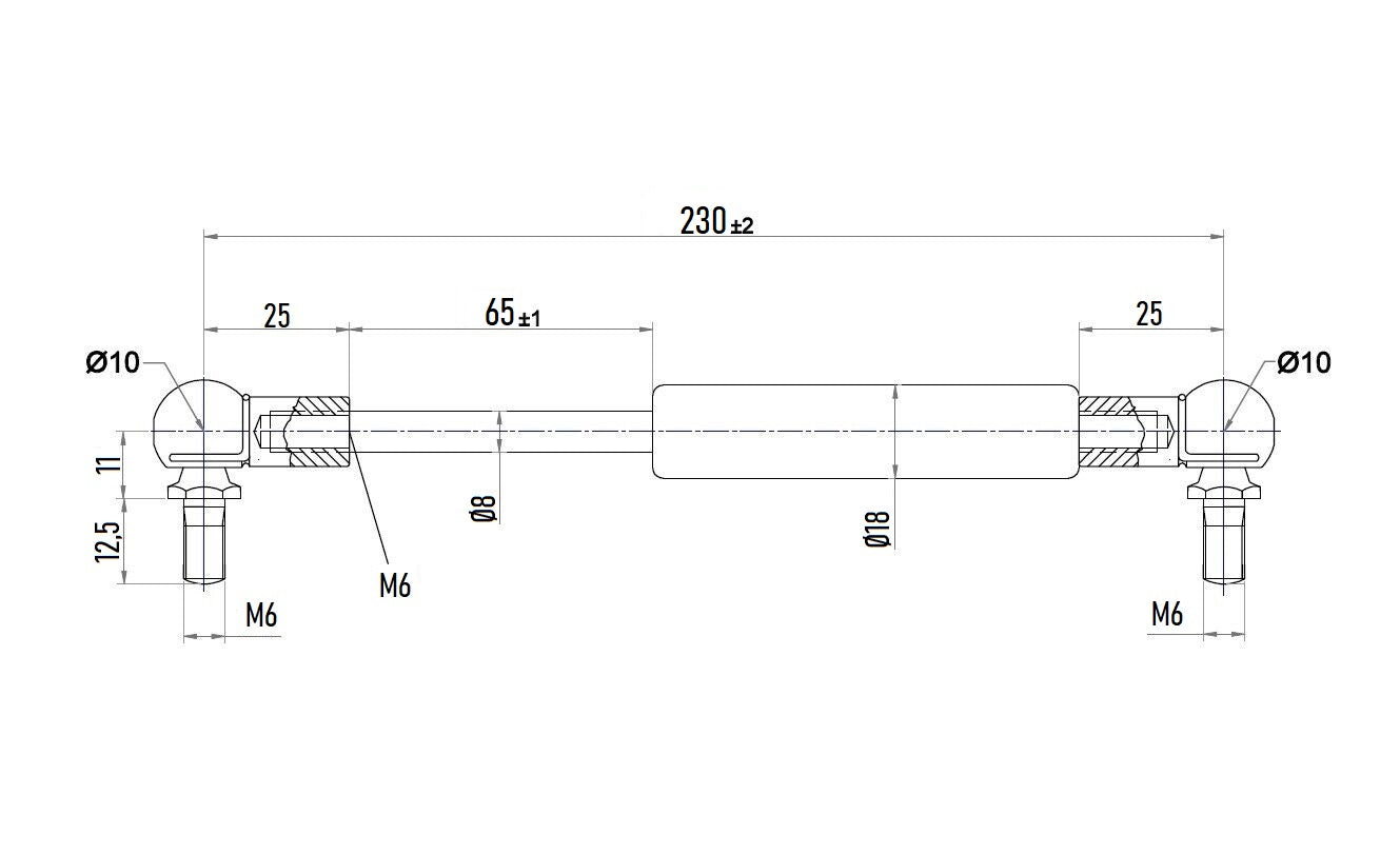 From 140mm ∼ Up to 299mm length Gas spring M6 Gas pressure damper