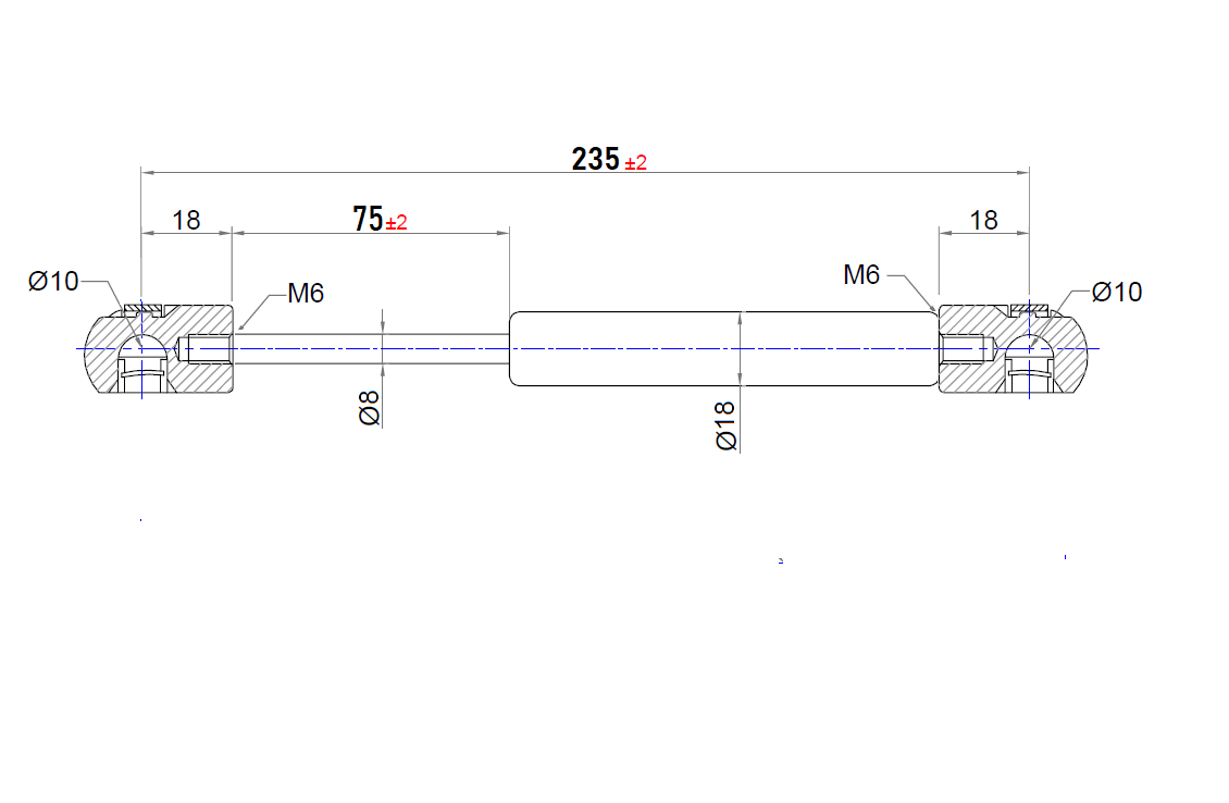 Ab 175mm ∼ Bis 299mm Länge Gasdruckfeder M6 Gasdruckdämpfer mit Kugelpfanne