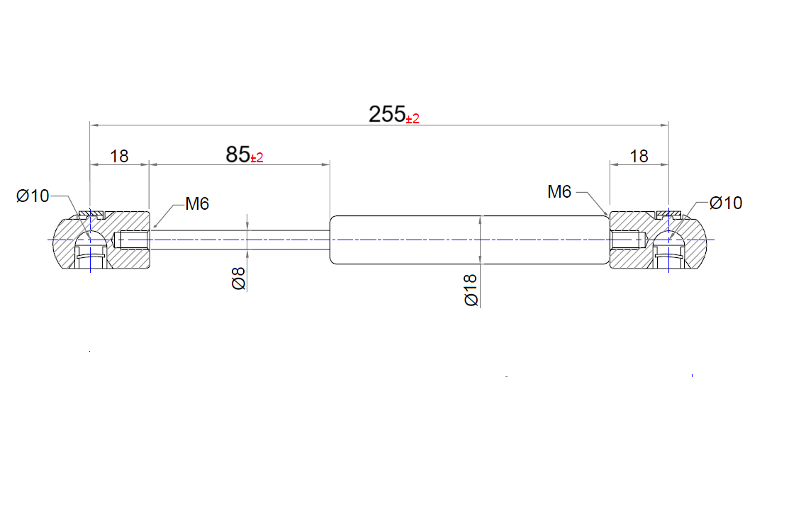 Ab 175mm ∼ Bis 299mm Länge Gasdruckfeder M6 Gasdruckdämpfer mit Kugelpfanne