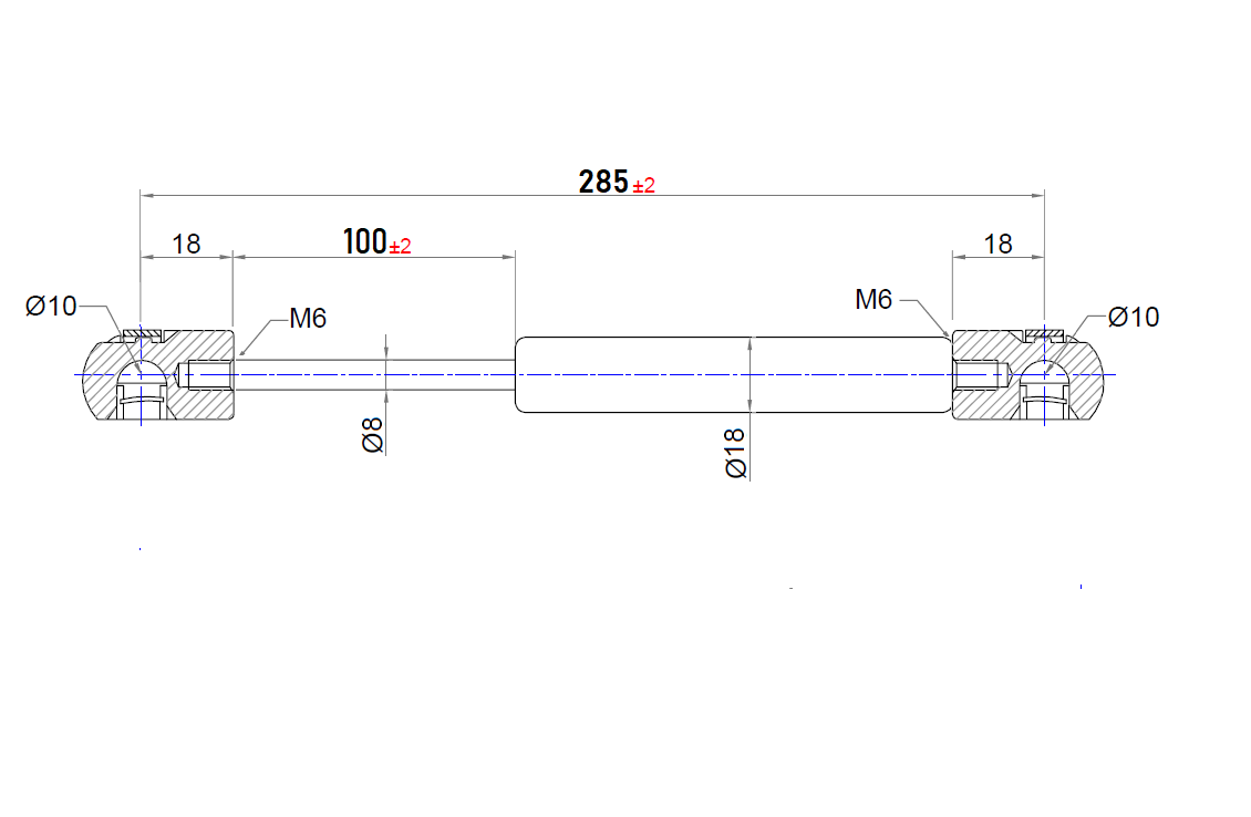 Ab 175mm ∼ Bis 299mm Länge Gasdruckfeder M6 Gasdruckdämpfer mit Kugelpfanne