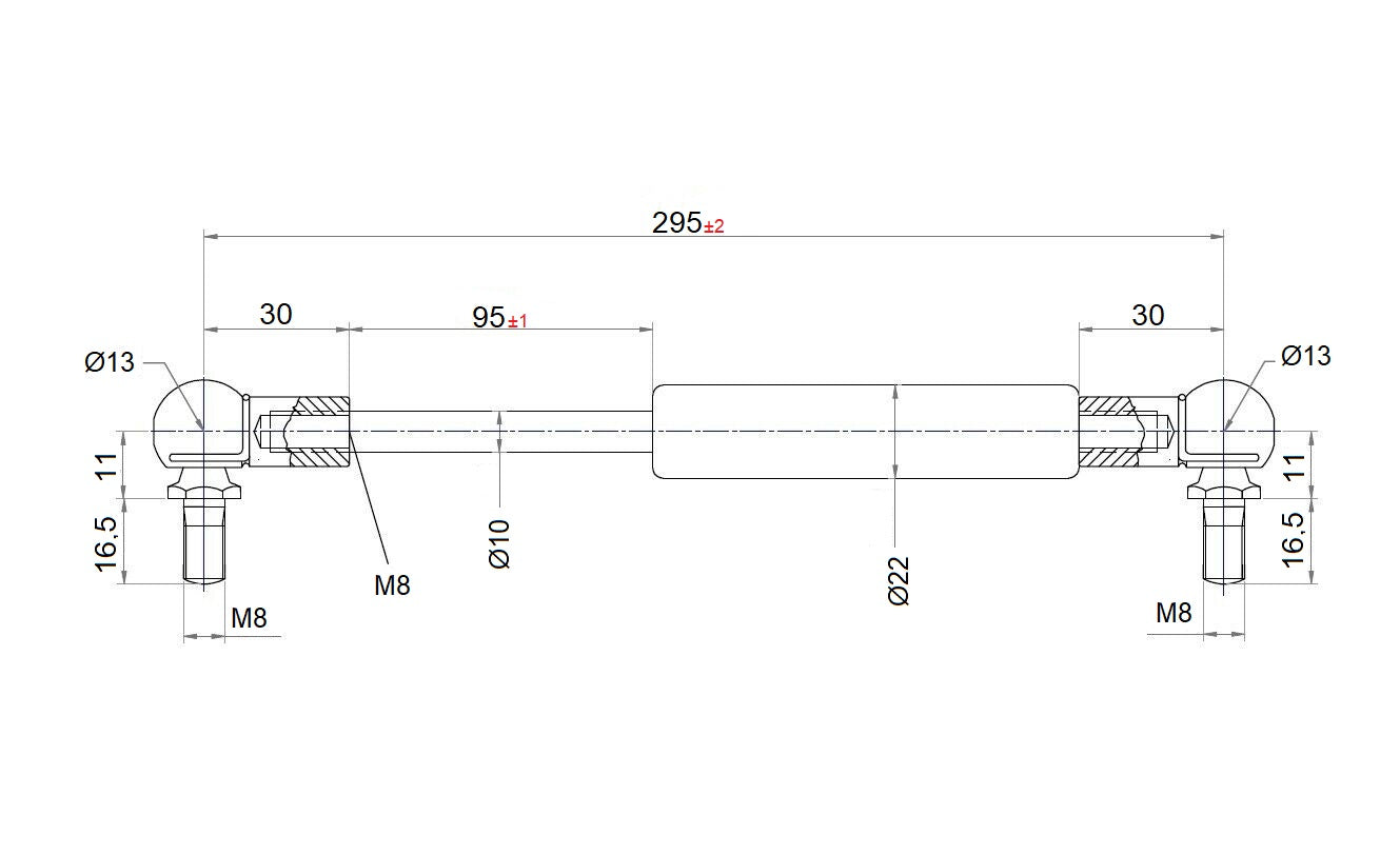 From 150mm ∼ to 299mm length gas strut M8 gas spring