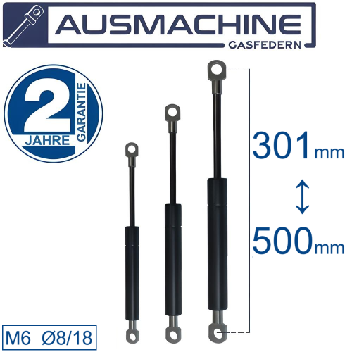 From 300mm ∼ Up to 549mm length Gas spring M6 Gas pressure damper