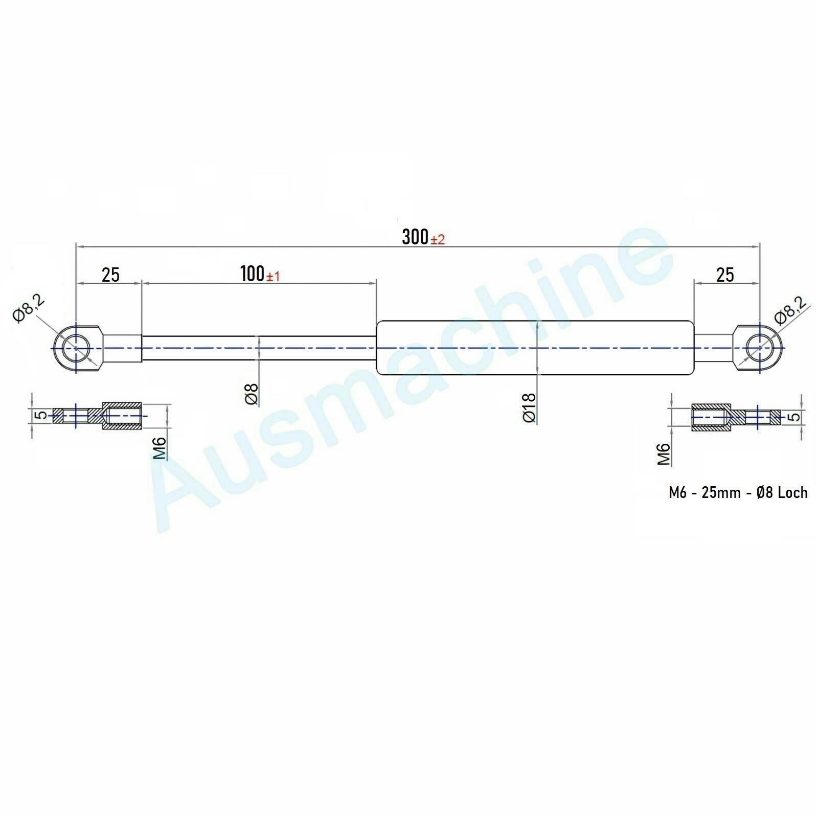 From 140mm ∼ Up to 299mm length Gas spring M6 Gas pressure damper