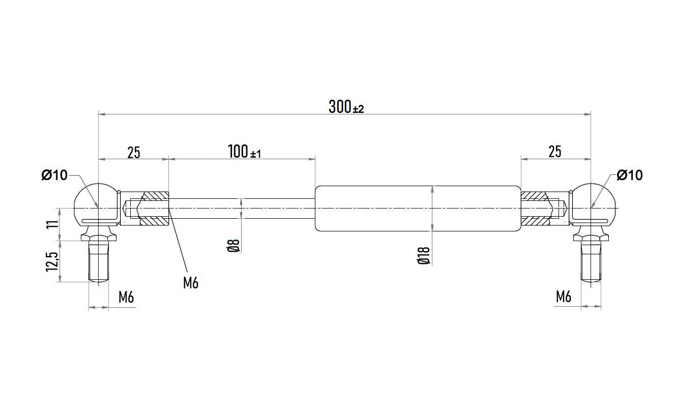 From 140mm ∼ Up to 299mm length Gas spring M6 Gas pressure damper