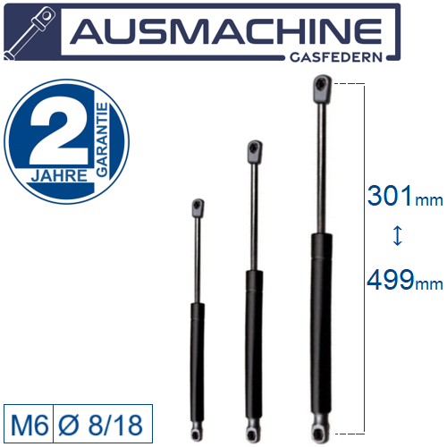 Ab 301mm ∼ Bis 499mm Länge Gasdruckfeder M6 Gasdruckdämpfer mit Kugelpfanne