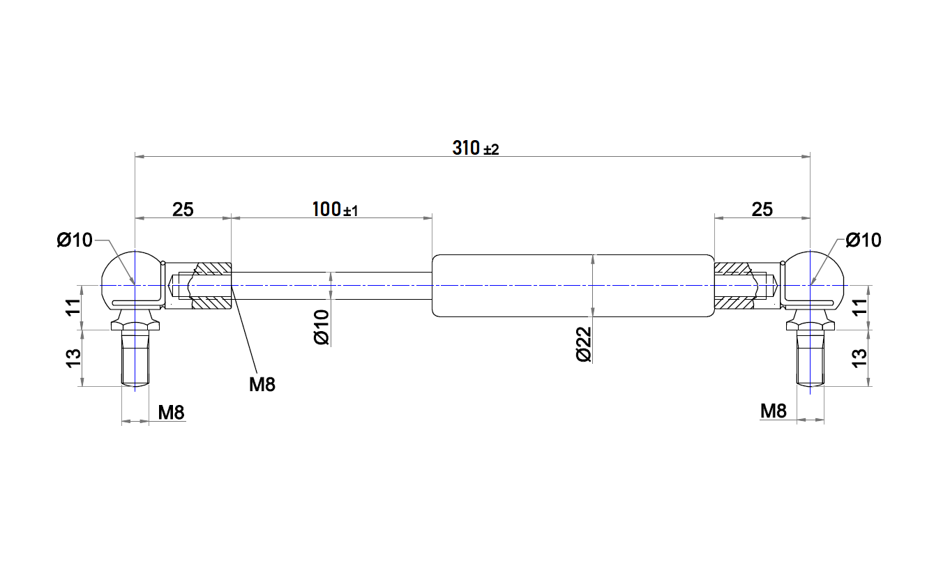 From 150mm ∼ to 299mm length gas strut M8 gas spring