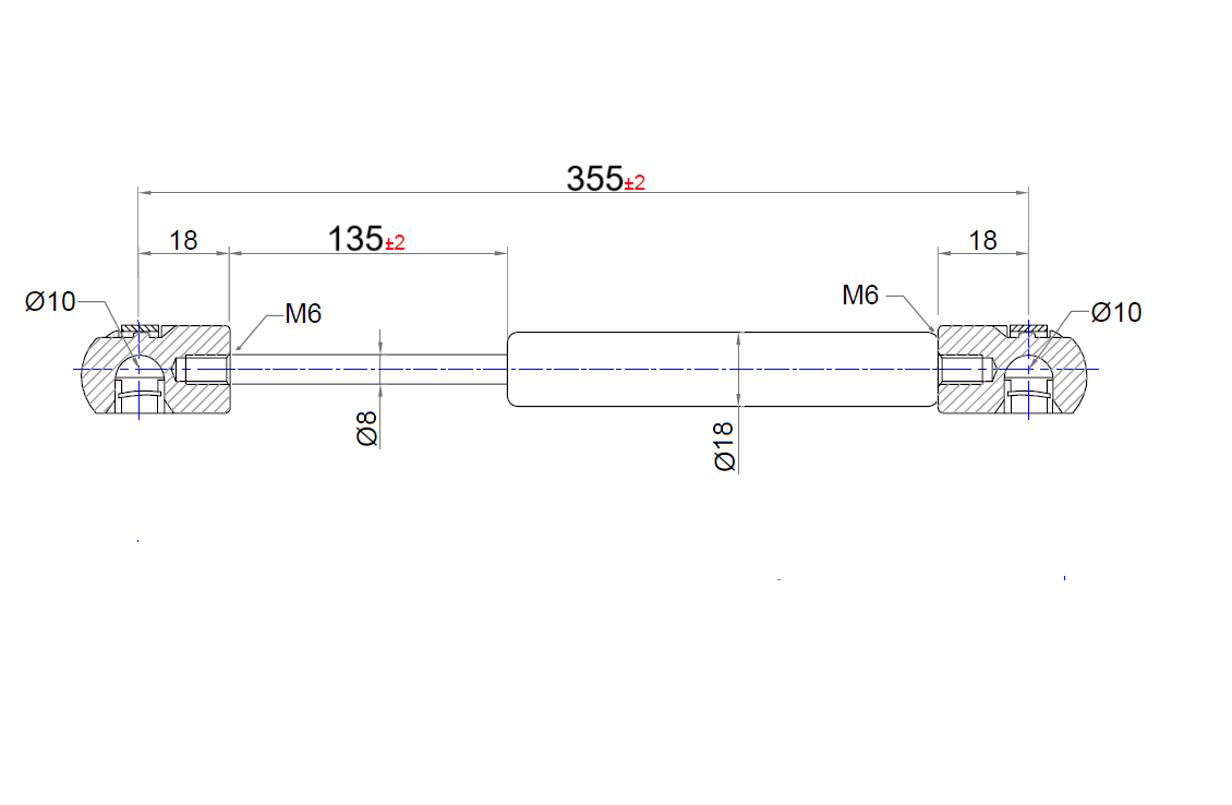 From 300mm ∼ Up to 549mm length Gas spring M6 Gas pressure damper