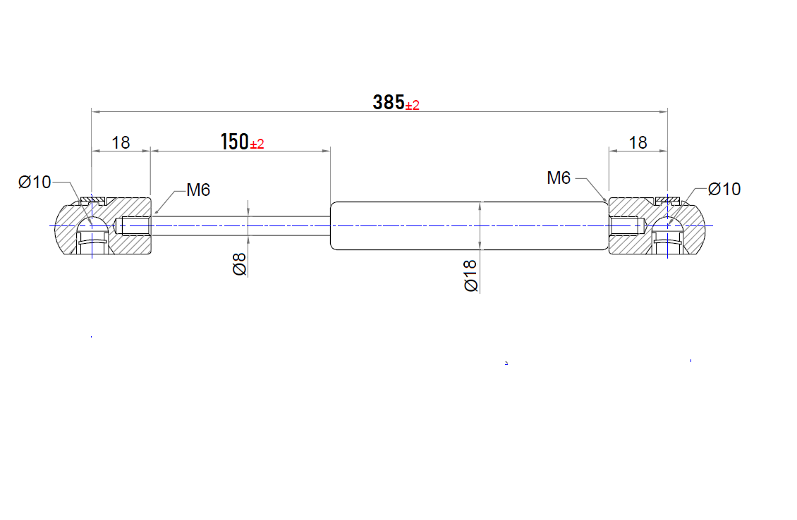 From 300mm ∼ Up to 549mm length Gas spring M6 Gas pressure damper