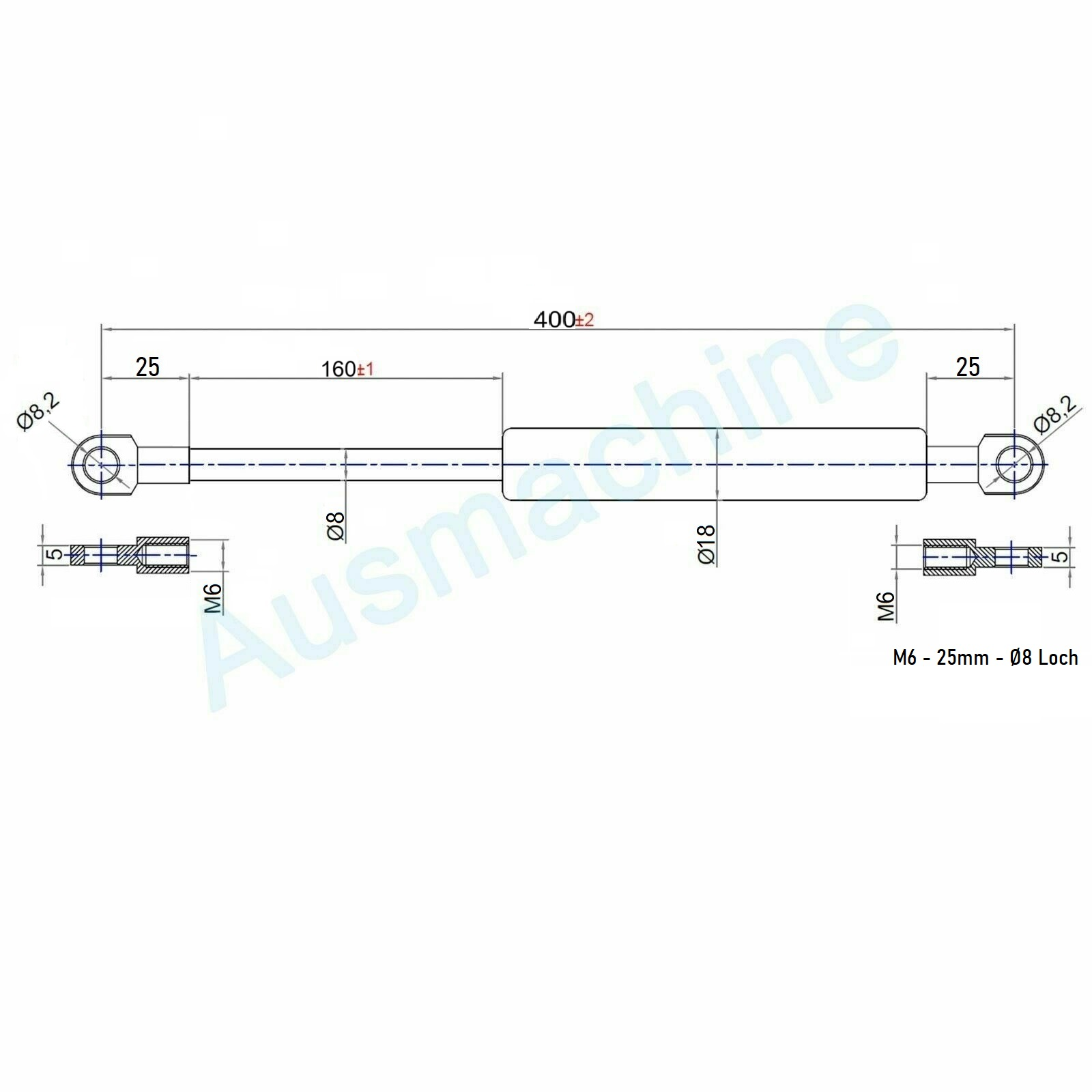 Ab 301mm ∼ Bis 500mm Länge Gasdruckfeder M6 Gasdruckdämpfer mit Ösen