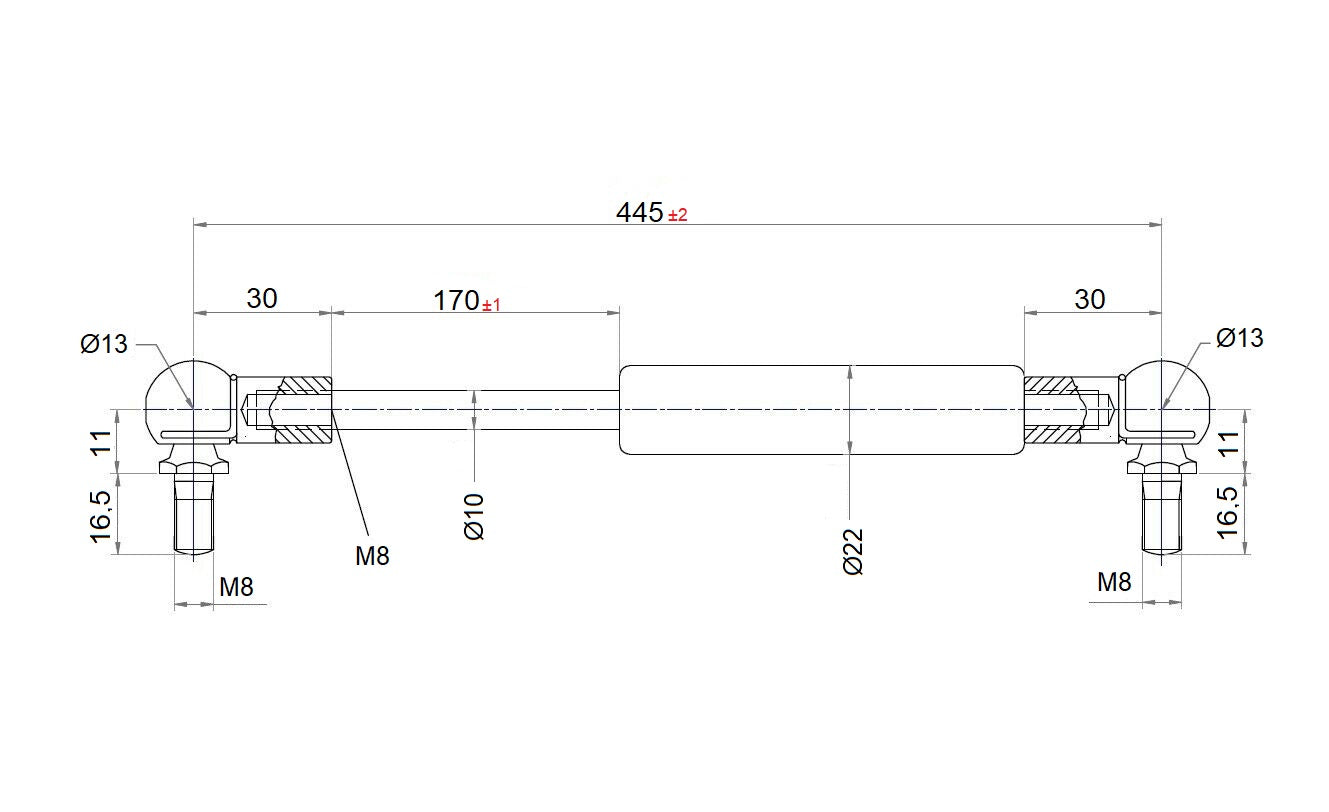 Ab 360mm ∼ Bis 445mm Gasdruckfeder M8 Gasdruckdämpfer Mit Kugelgelenk