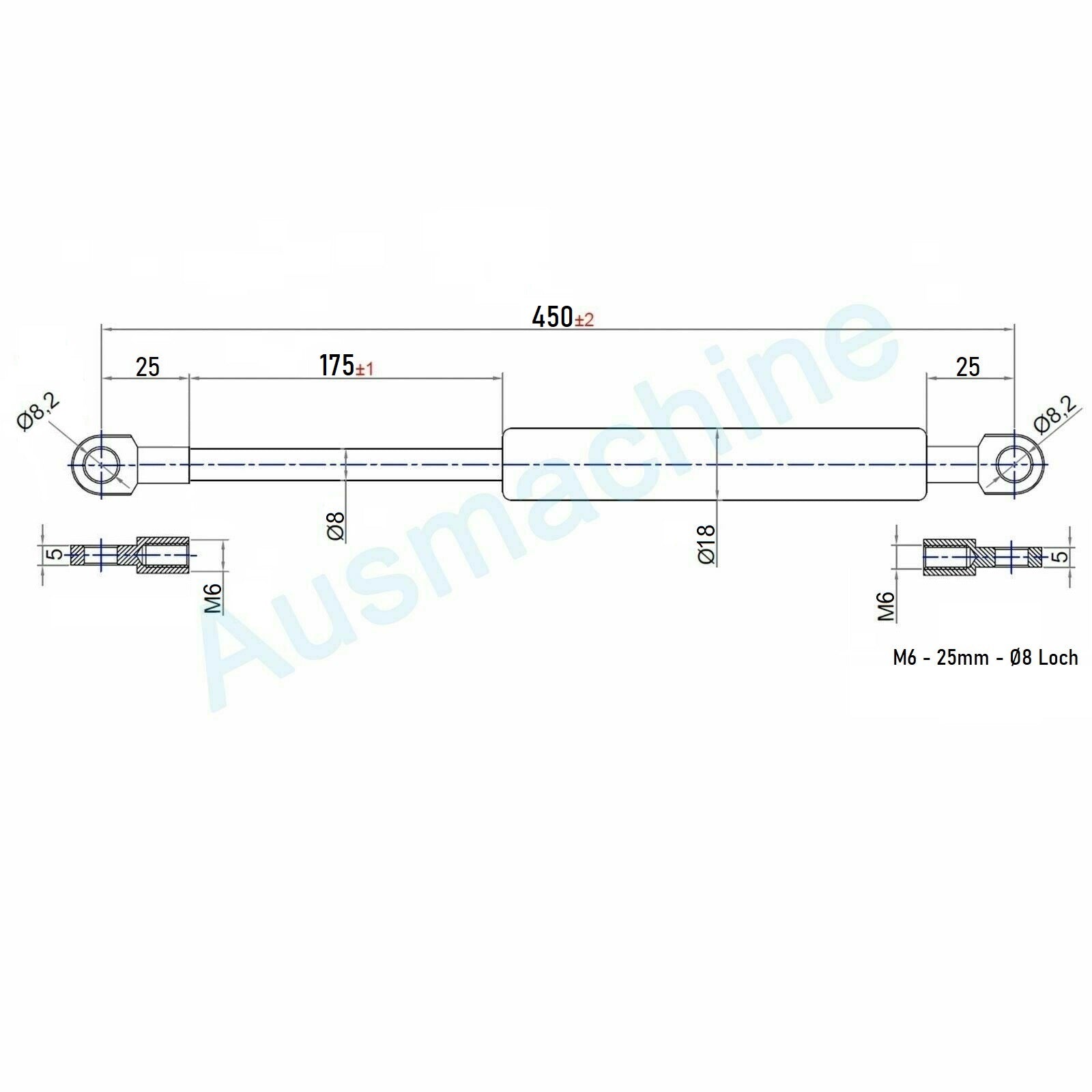 Ab 301mm ∼ Bis 500mm Länge Gasdruckfeder M6 Gasdruckdämpfer mit Ösen