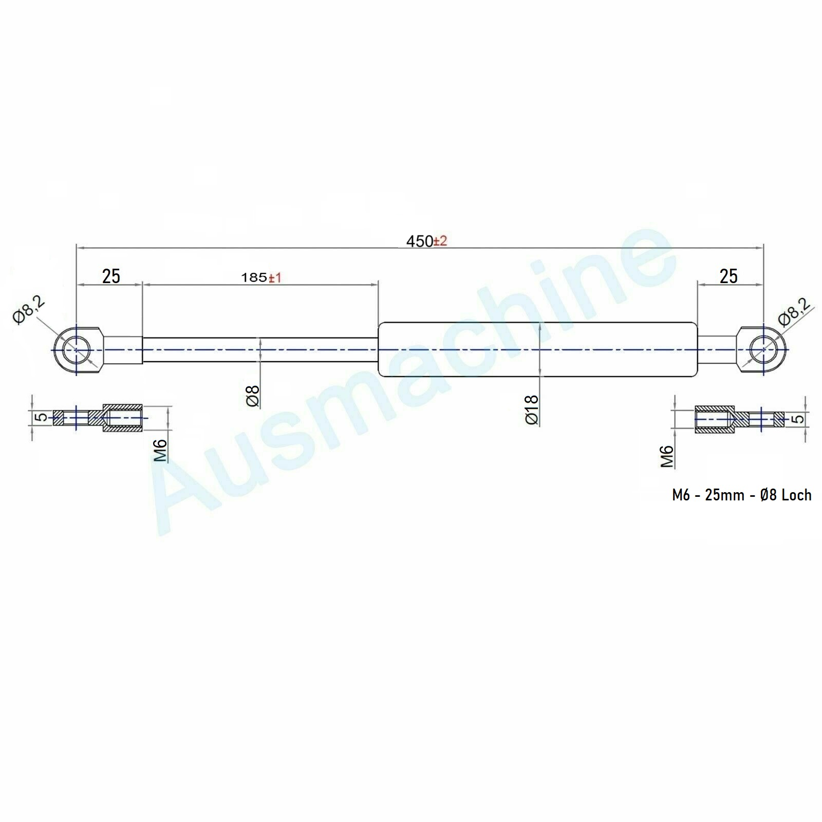 Ab 301mm ∼ Bis 500mm Länge Gasdruckfeder M6 Gasdruckdämpfer mit Ösen