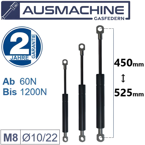 From 400mm ∼ Up to 499mm length Gas pressure spring M8 Gas pressure damper