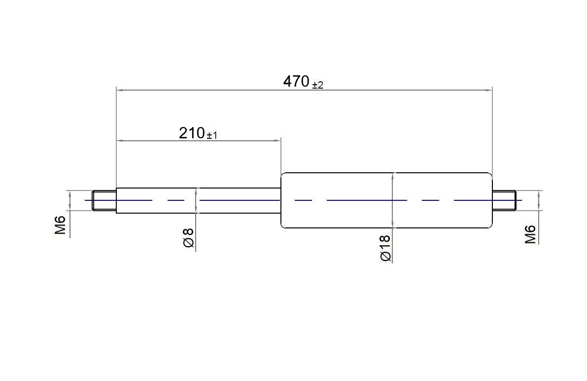 From 300mm ∼ Up to 549mm length Gas spring M6 Gas pressure damper