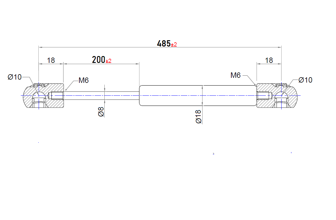 From 300mm ∼ Up to 549mm length Gas spring M6 Gas pressure damper