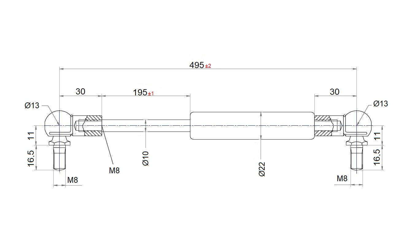 From 400mm ∼ Up to 499mm length Gas pressure spring M8 Gas pressure damper