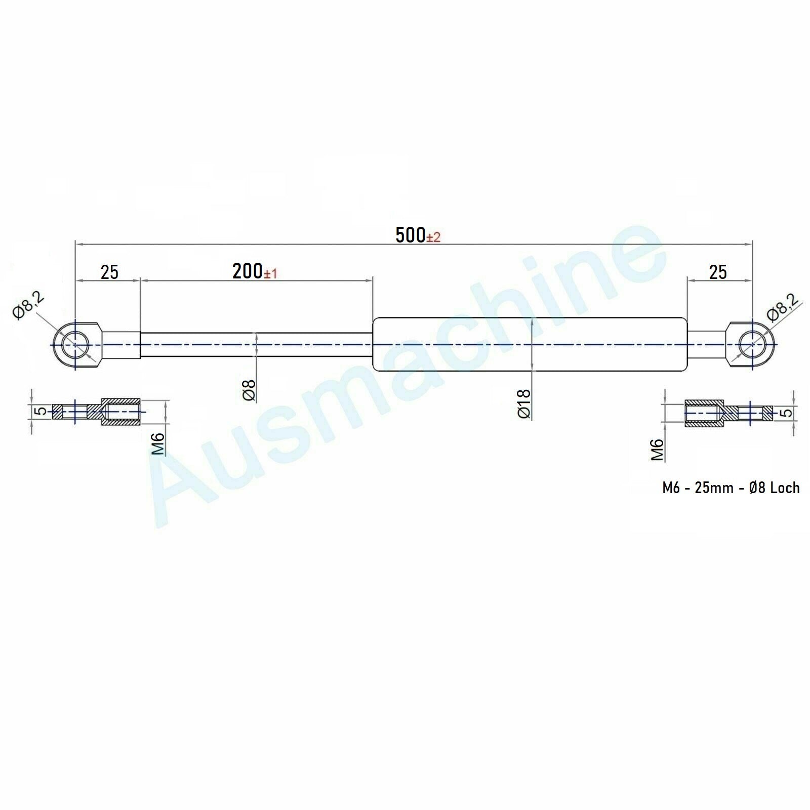 Ab 301mm ∼ Bis 500mm Länge Gasdruckfeder M6 Gasdruckdämpfer mit Ösen