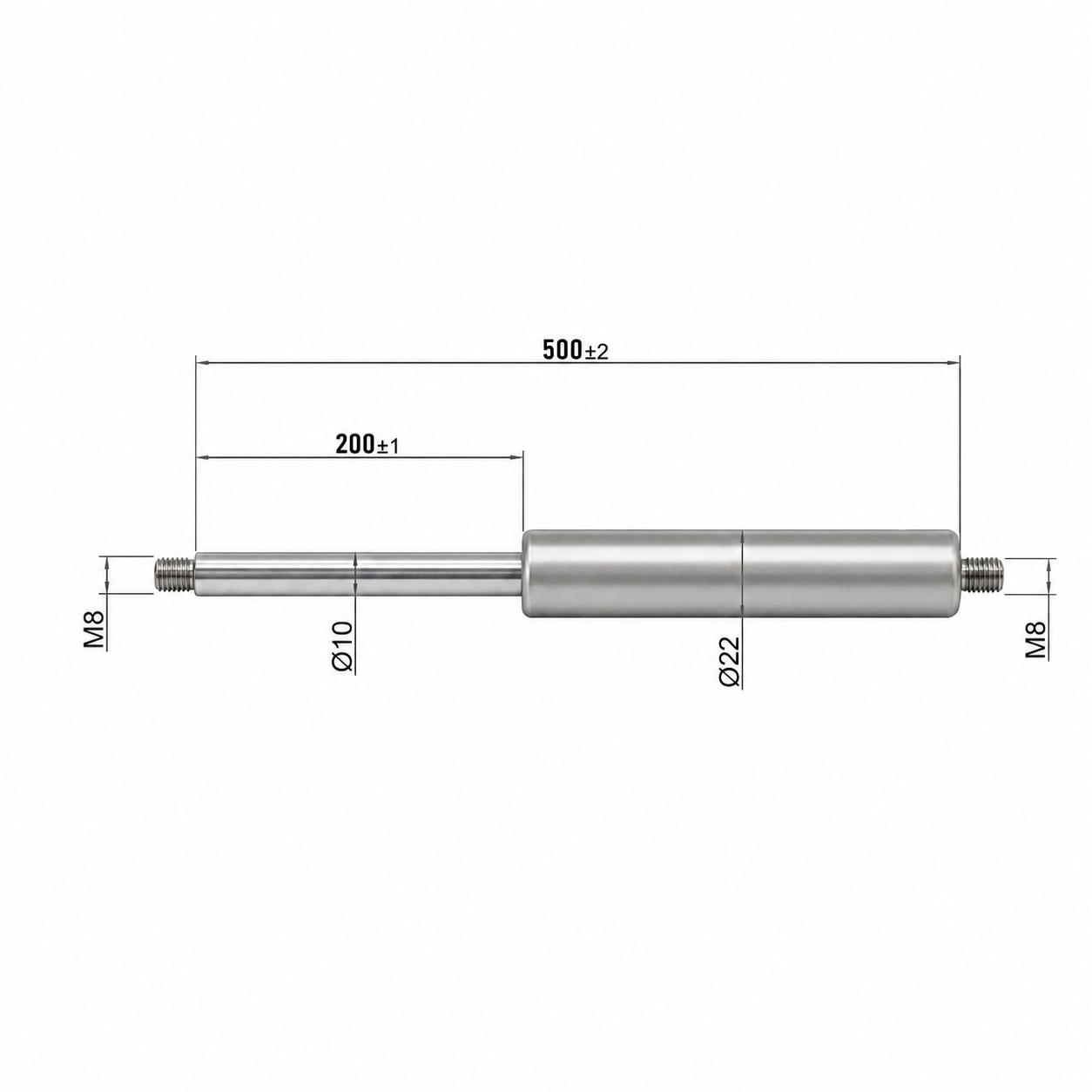 Gasdruckfeder aus Edelstahl - M8 Gasdruckdämpfer Ab 200N - Bis 550N
