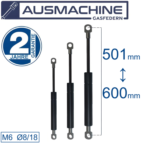 From 300mm ∼ Up to 549mm length Gas spring M6 Gas pressure damper