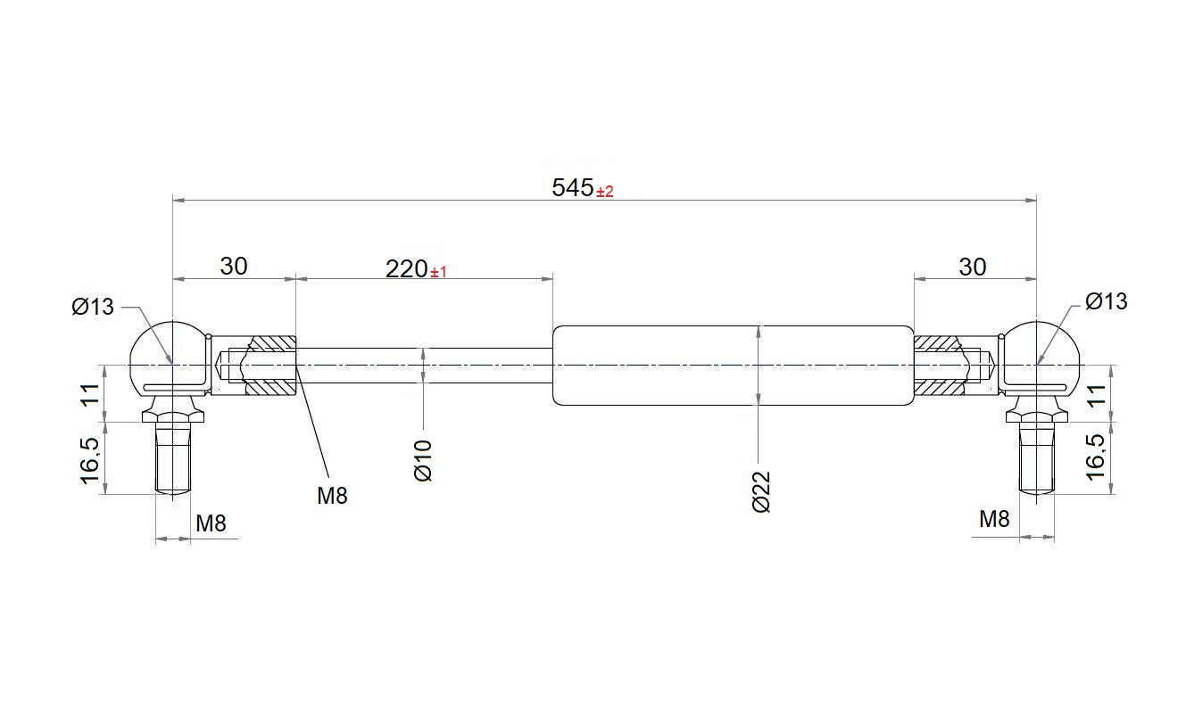 From 400mm ∼ Up to 499mm length Gas pressure spring M8 Gas pressure damper