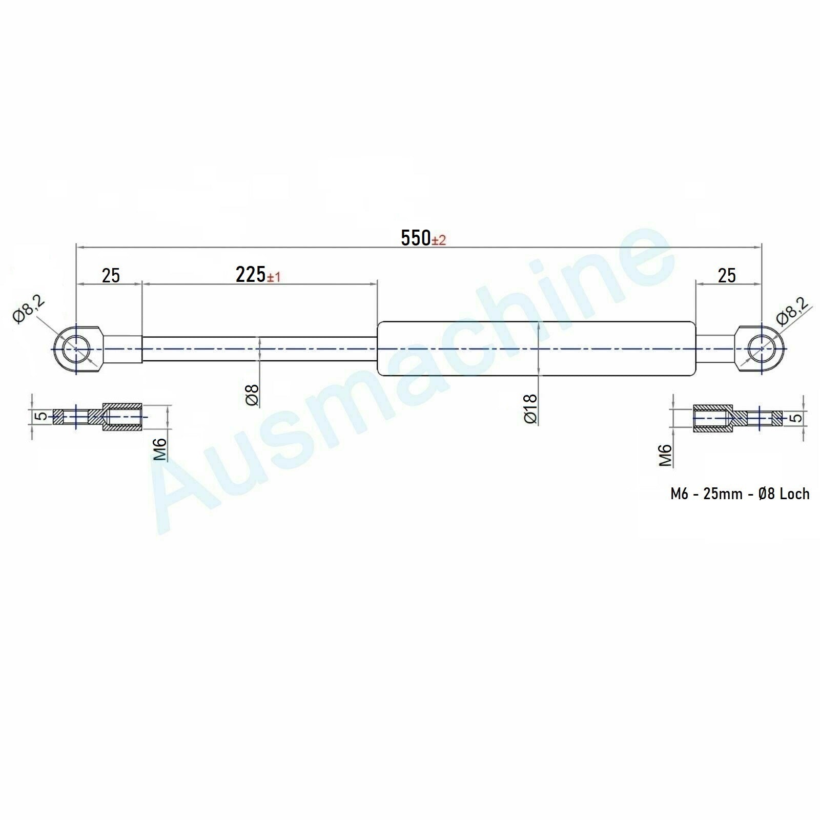 From 300mm ∼ Up to 549mm length Gas spring M6 Gas pressure damper