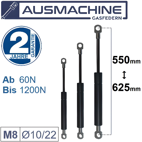 From 500mm ∼ Up to 599mm length Gas pressure spring M8 Gas pressure damper