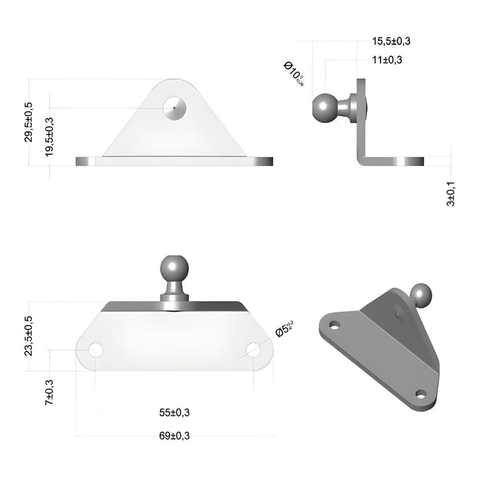 Fitting with ball mounting plate bracket 8/10mm ball stud for gas spring