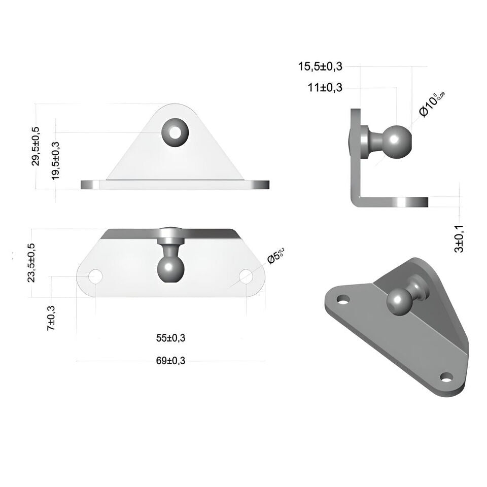 Fitting with ball mounting plate bracket 8/10mm ball stud for gas spring