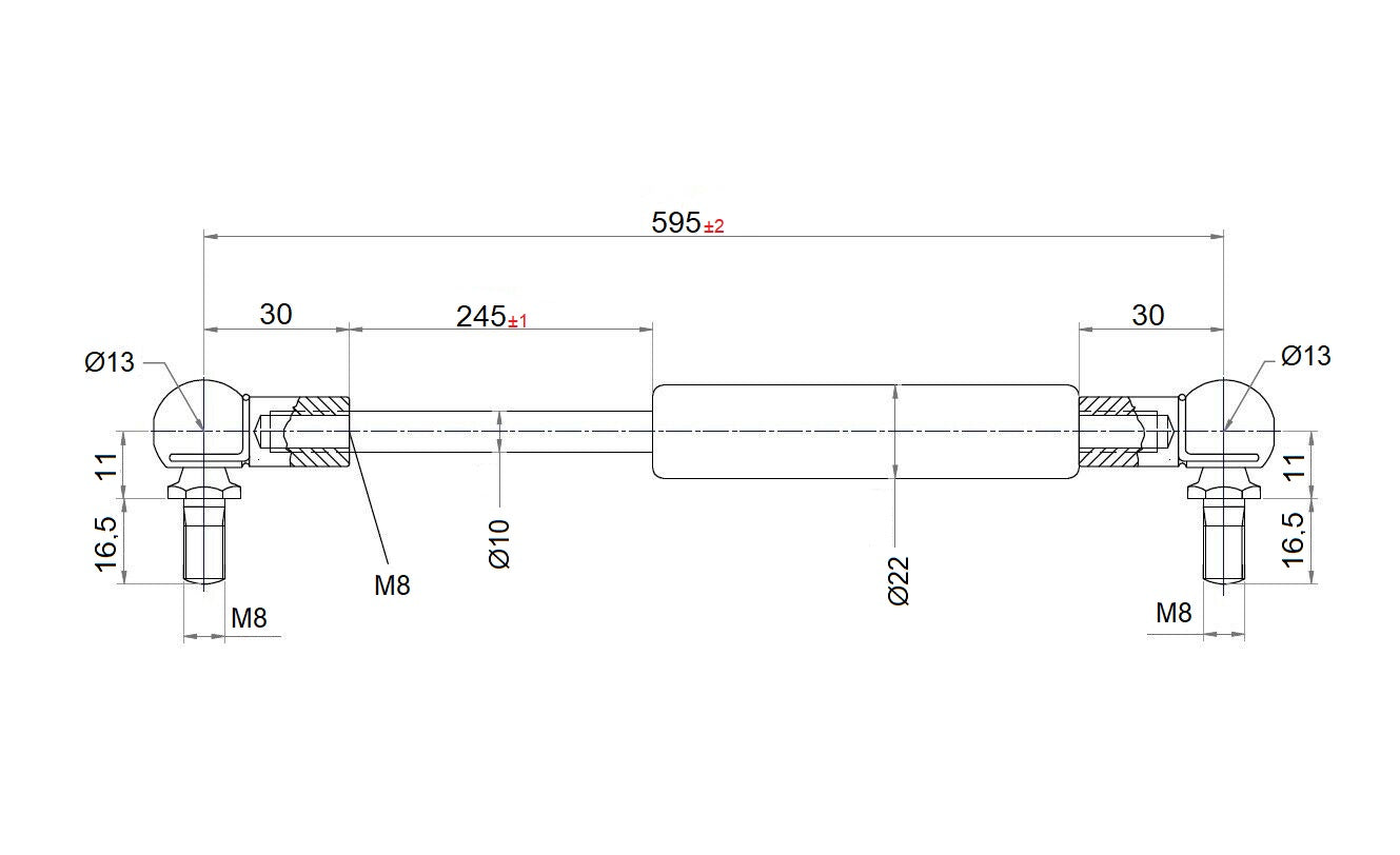 Ab 560mm ∼ Bis 645mm Gasdruckfeder M8 Gasdruckdämpfer Mit Kugelgelenk