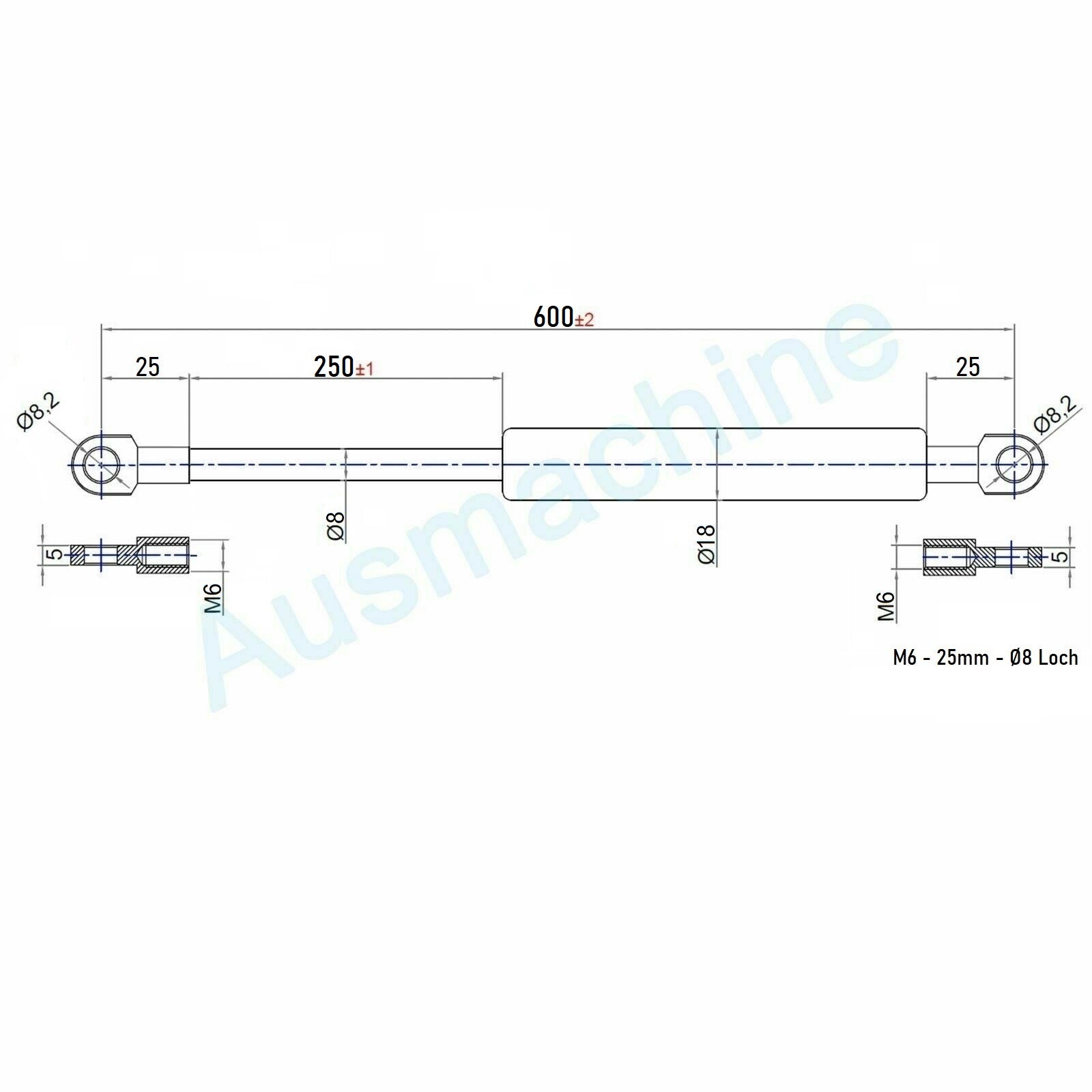 From 300mm ∼ Up to 549mm length Gas spring M6 Gas pressure damper