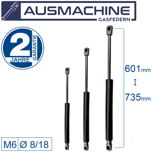 Ab 601mm ∼ Bis 735mm Länge Gasdruckfeder M6 Gasdruckdämpfer mit Kugelpfanne