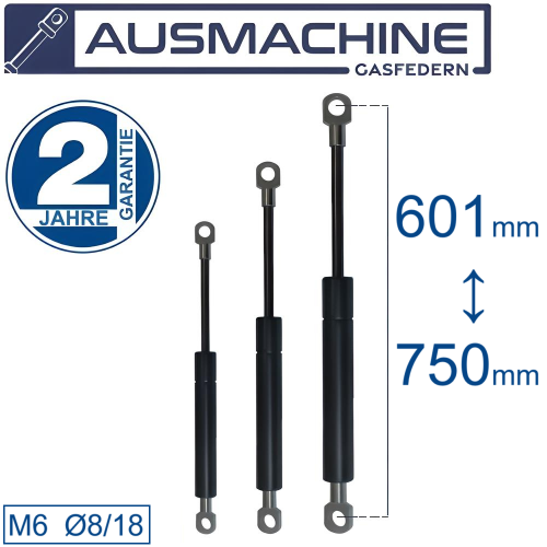 From 550mm ∼ Up to 700mm length Gas spring M6 Gas pressure damper