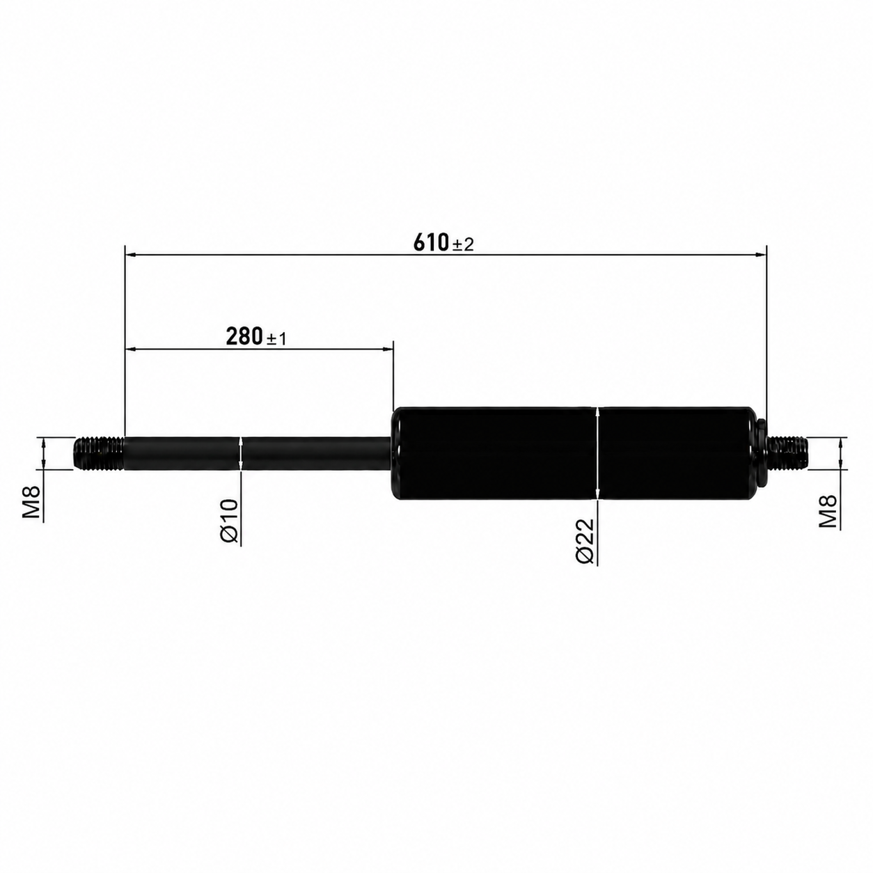 Gasdruckfeder Ab 600mm ∼ Bis 699mm Länge M8 Gasdruckdämpfer Gasfeder