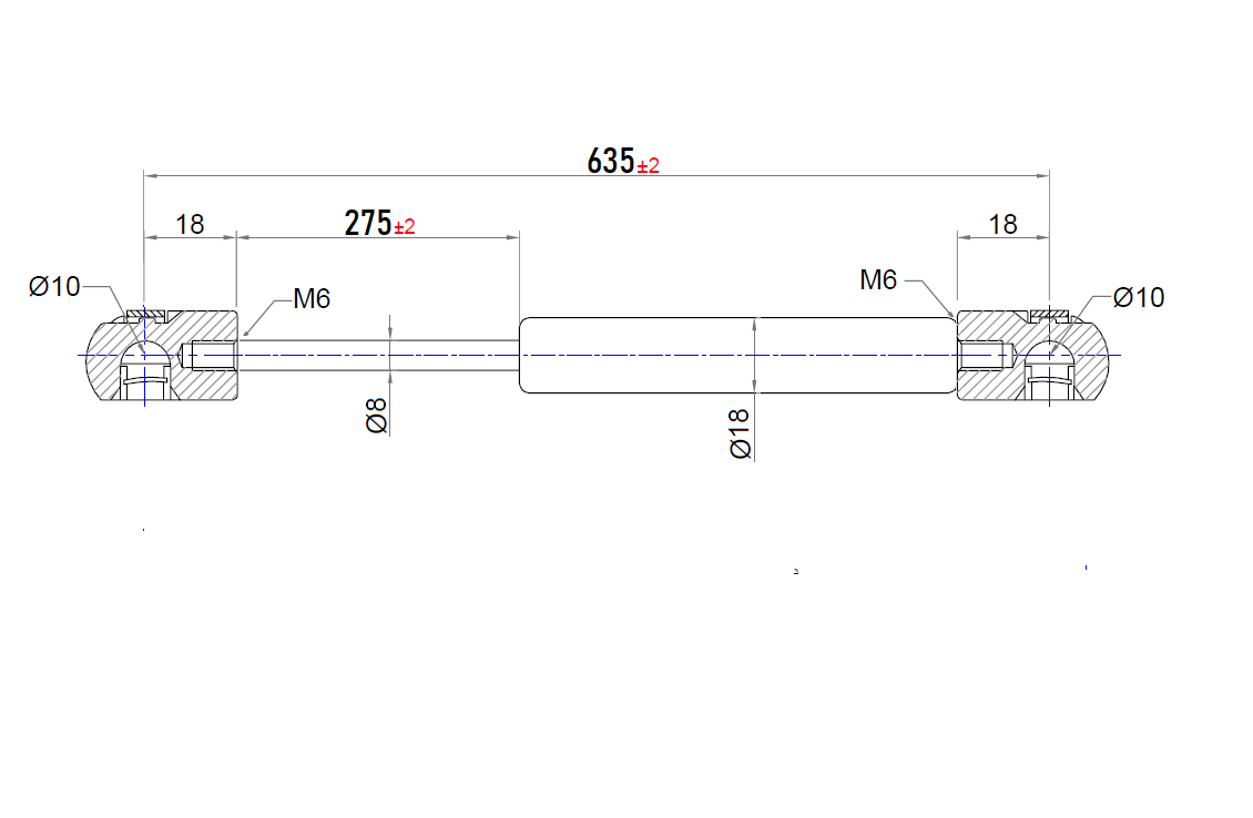 Ab 601mm ∼ Bis 735mm Länge Gasdruckfeder M6 Gasdruckdämpfer mit Kugelpfanne