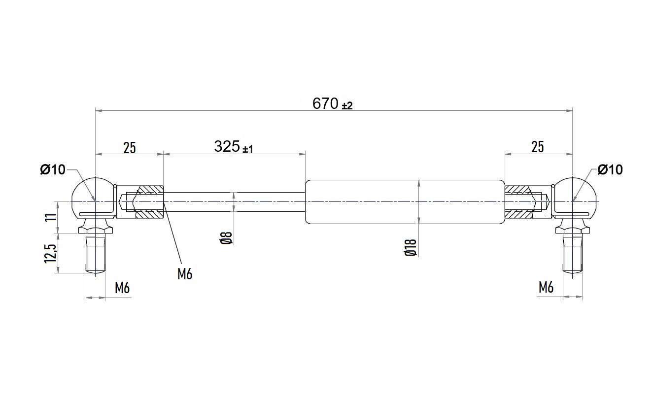 From 550mm ∼ Up to 700mm length Gas spring M6 Gas pressure damper