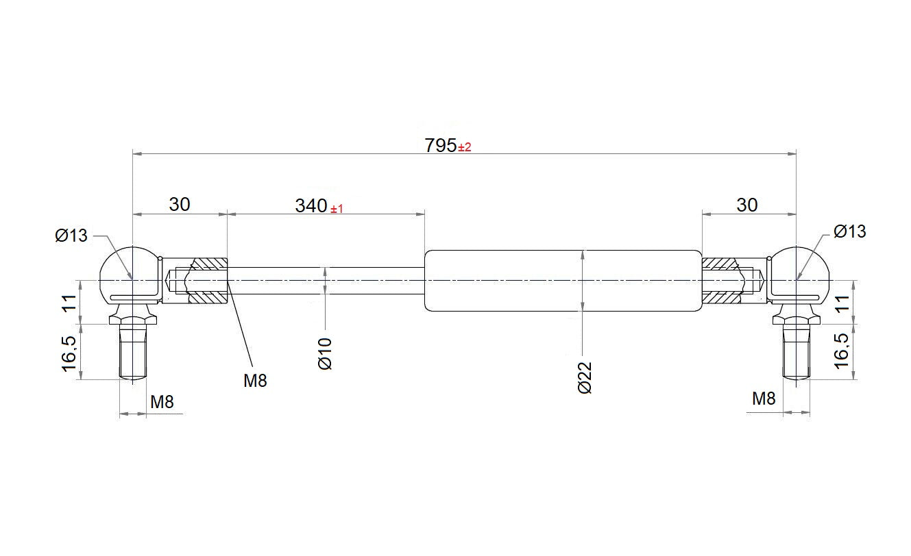 Ab 760mm ∼ Bis 845mm Gasdruckfeder M8 Gasdruckdämpfer Mit Kugelgelenk