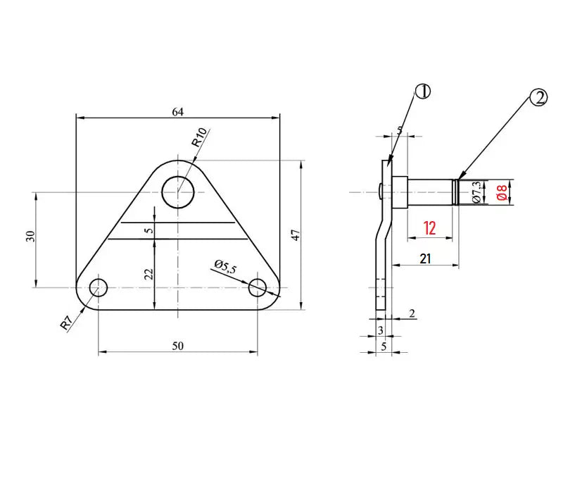 Beschläge mit Dorn  - Seitliche Halterung 6/8/10mm für Gasdruckfeder