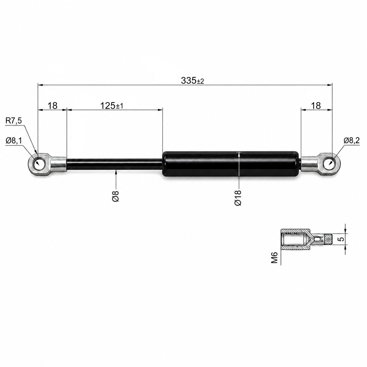 Gasdruckfeder Ab 301mm ∼ Bis 500mm Länge M6 Gasdruckdämpfer mit Ösen