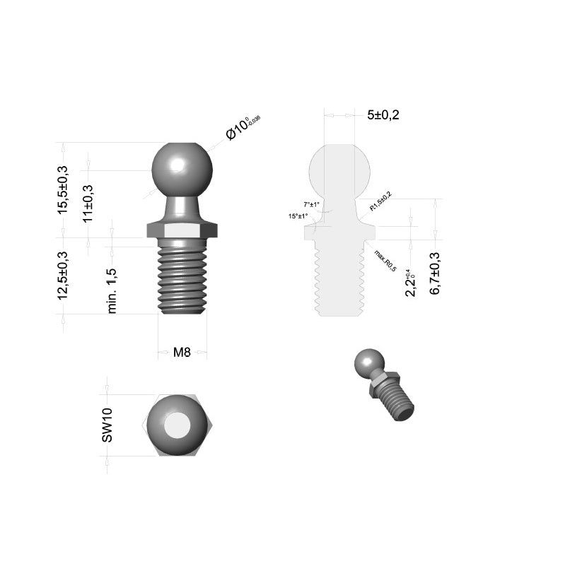 Kugelbolzen aus Edelstahl Kugelkopf M6 M8 Kugelzapfen