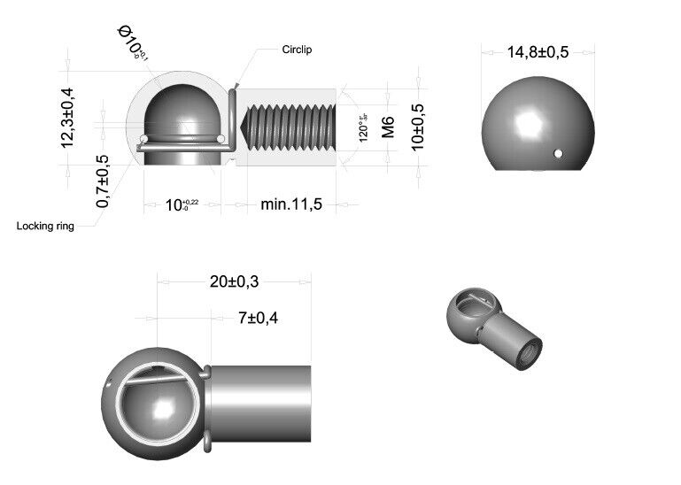 Ball socket made of STAINLESS STEEL Ball head holder for gas pressure damper Gas pressure spring 