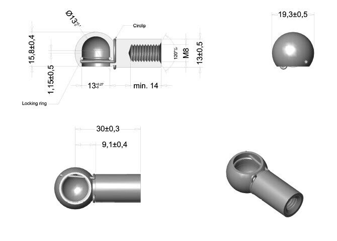 Ball socket made of STAINLESS STEEL Ball head holder for gas pressure damper Gas pressure spring 