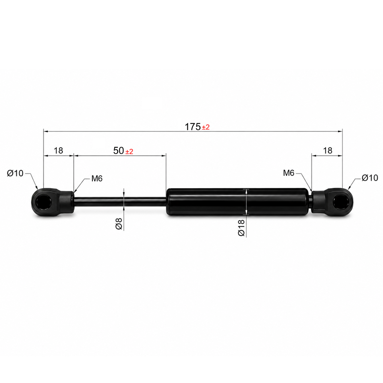 Gasdruckfeder Ab 175mm ∼ Bis 299mm Länge M6 Gasdruckdämpfer mit Kugelpfanne